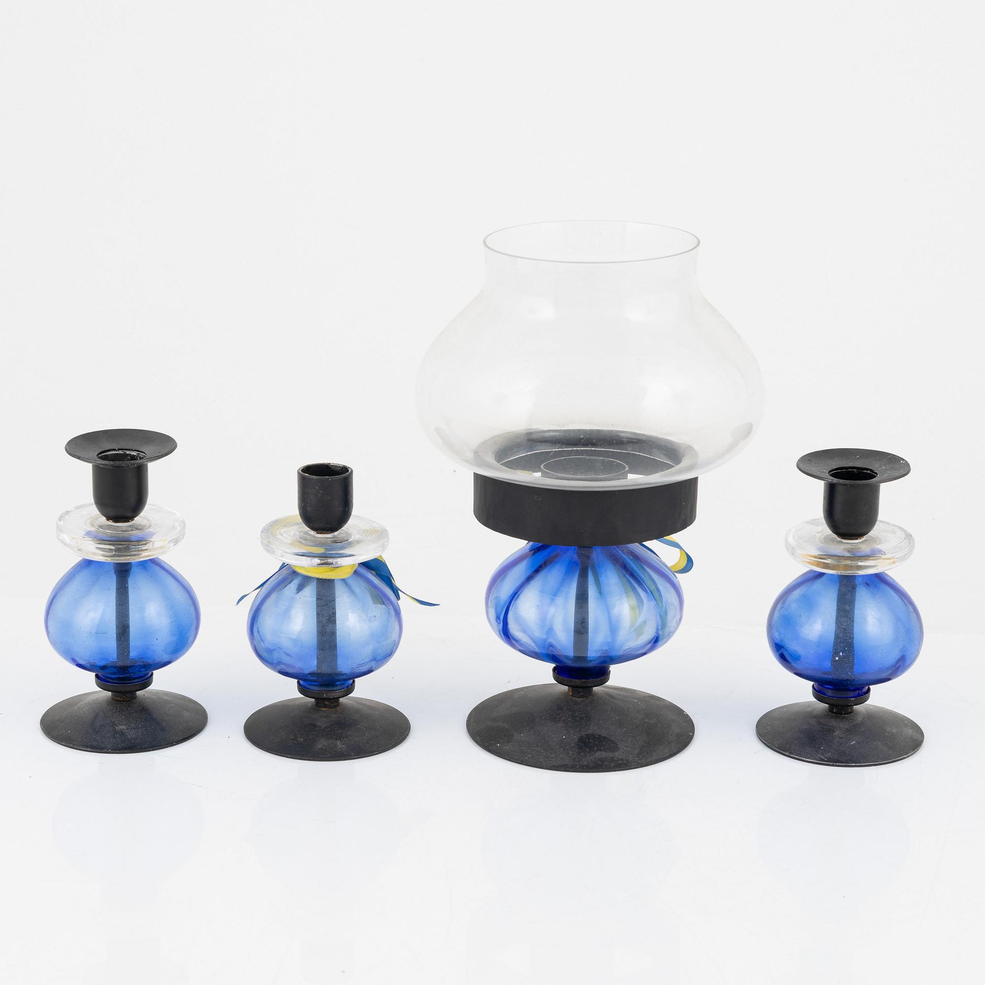 Erik Höglund, four glass and metal candle sticks, Boda Smide, Sweden.