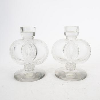 A pair of Lalique glass candle sticks later part of the 20th century.