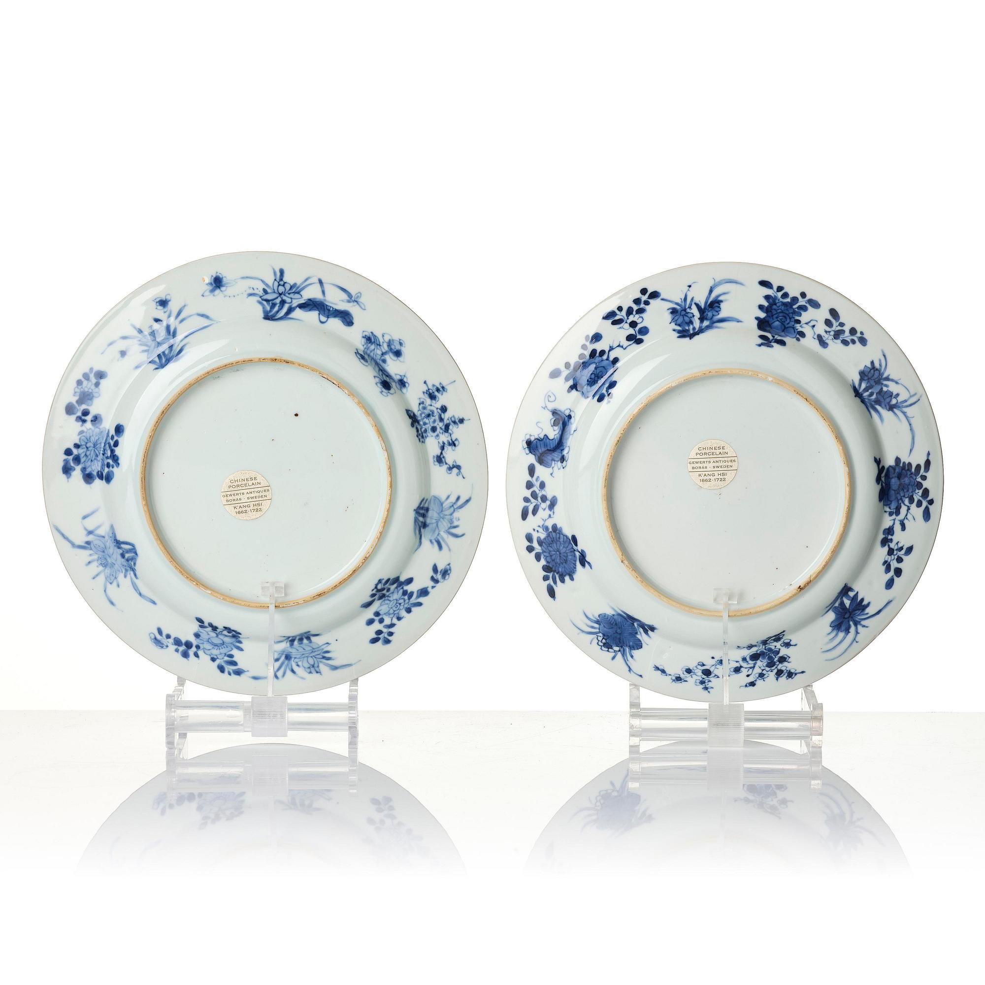 A set of six blue and white dishes, Qing dynasty, Kangxi (1662-1722).