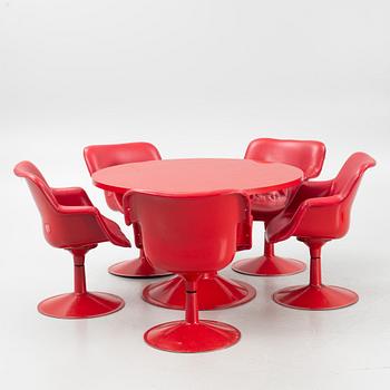 Yrjö Kukkapuro, a dining table with five armchairs, "Saturnus", Haimi, Finland, 1970's.