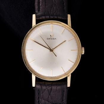 ARMBANDSUR, herr, Omega, guld. Läderarmband. 1900-talets senare hälft.