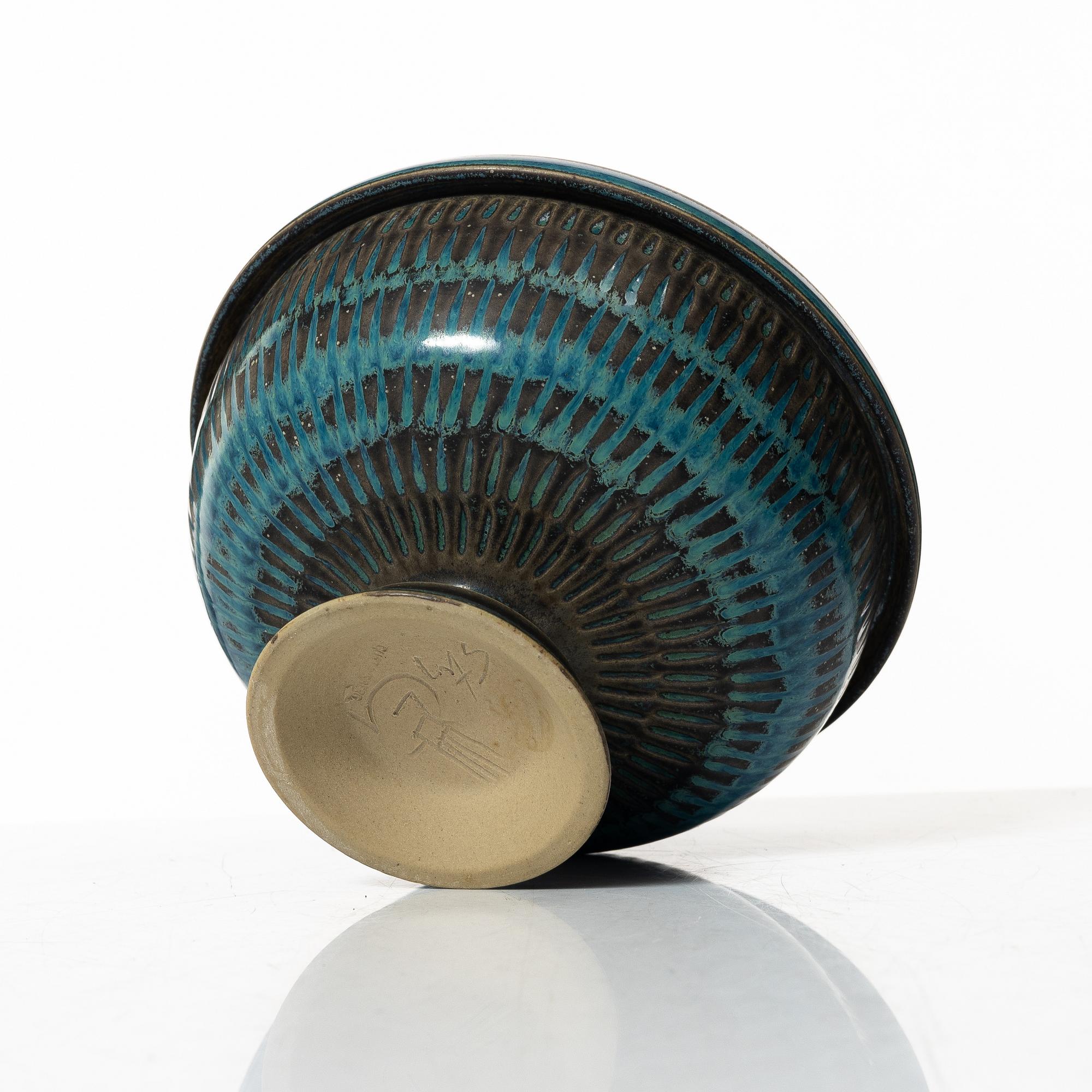 Stig Lindberg, skål på fot, stengods, Gustavsbergs Studio 1964.