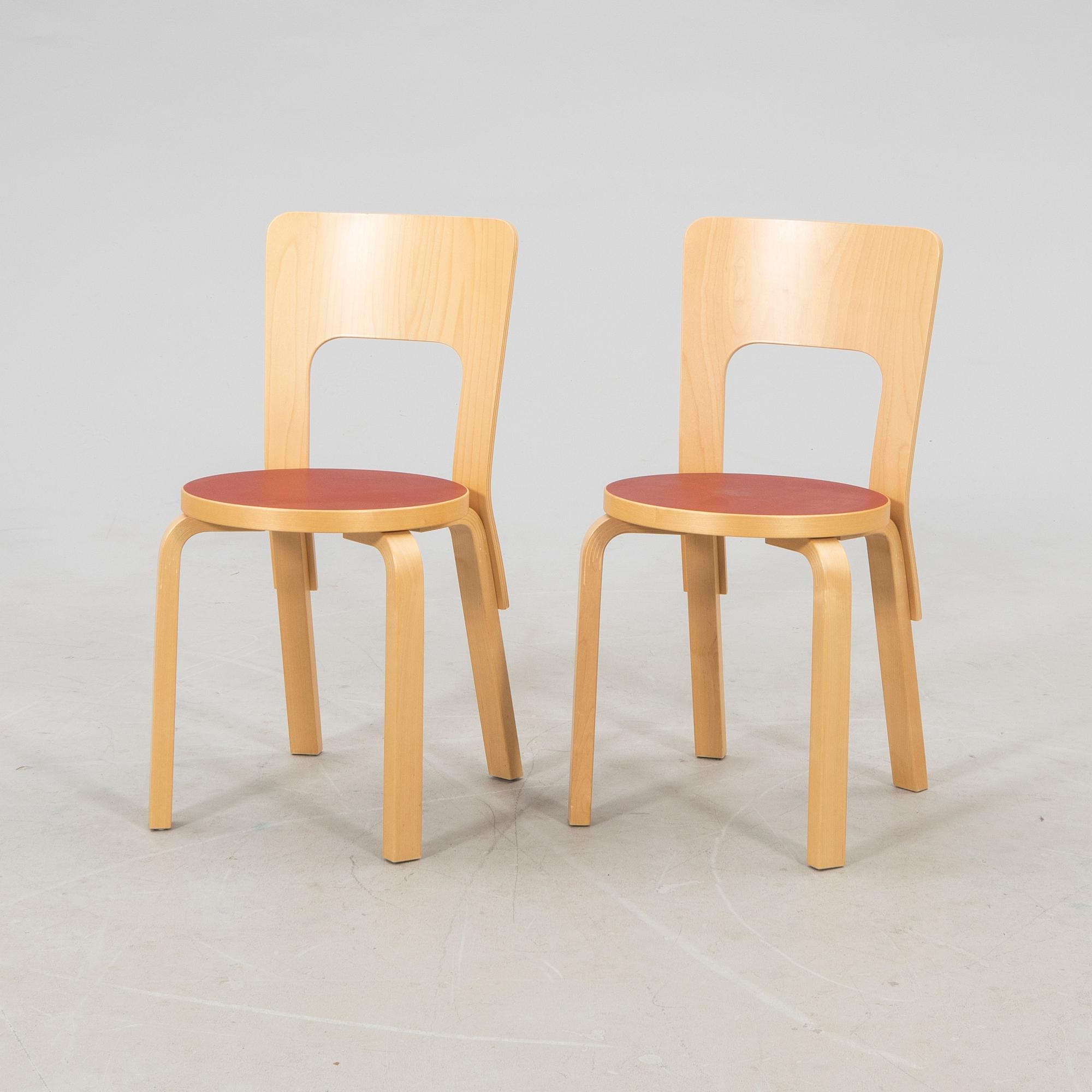 Alvar Aalto, a pair of model 66 chairs, Artek 2008.