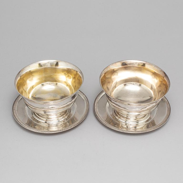 A pair of Swedish 19th century parcel-gilt silver sauce bowls, mark of JP Gronvall, Stockholm 1821.