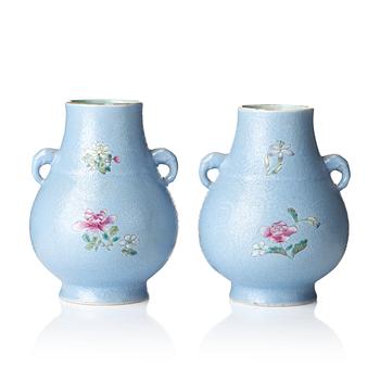 753. A pair of sgrafitto vases, Qing dynasty with Qianlong mark.