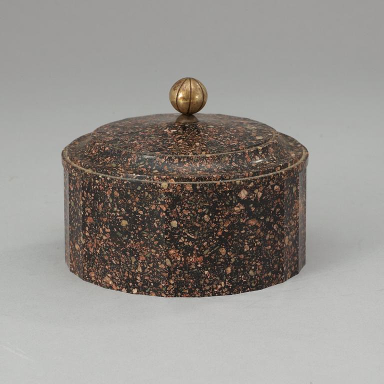 A Swedish Empire porphyry butter box.