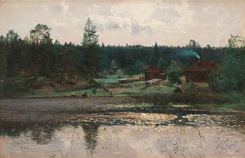 718. Alfred Thörne, Lake view with cabins.