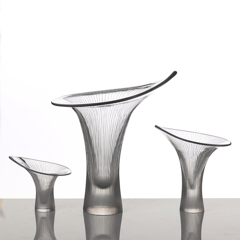 Tapio Wirkkala, a set of three "Chantarelle" glass vases, Iittala, Finland.