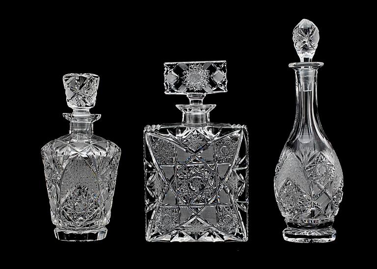 KARAFFER, 3 st, glas, 1900-tal.