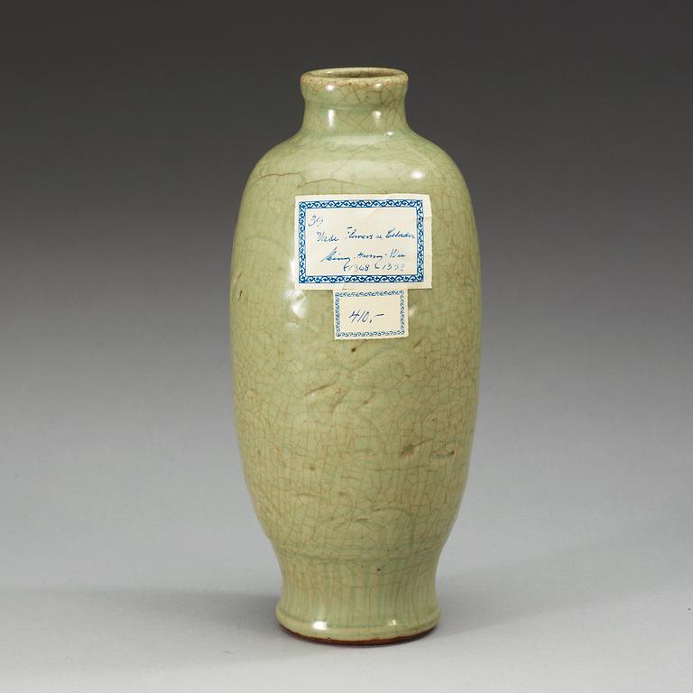 A celadon glazed vase, Ming dynasty.