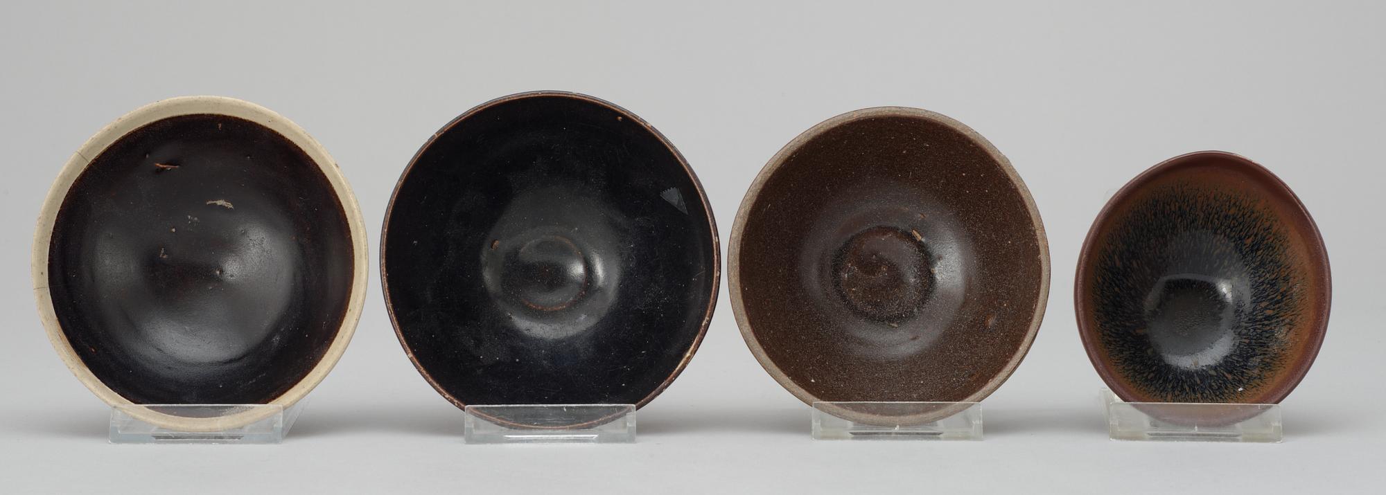 A set of four Temmoku bowls, Song dynasty.