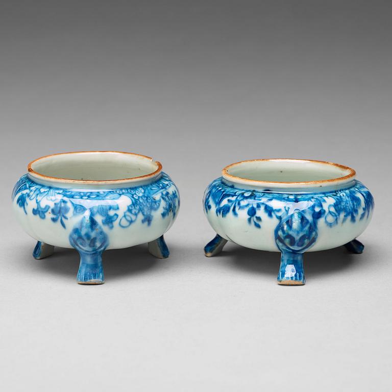 A pair of blue and white salts, Qing dynasty, Qianlong (1736-95).