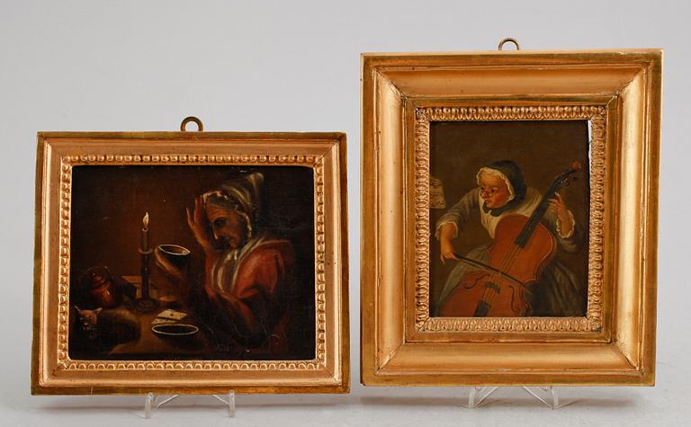 OKÄND KONSTNÄR, 2 st, olja på pannå, 1800-tal.