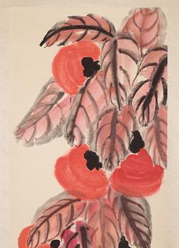 Qi Baishi, a woodblock print after, Persimmon fruits, later part of the 20th century.