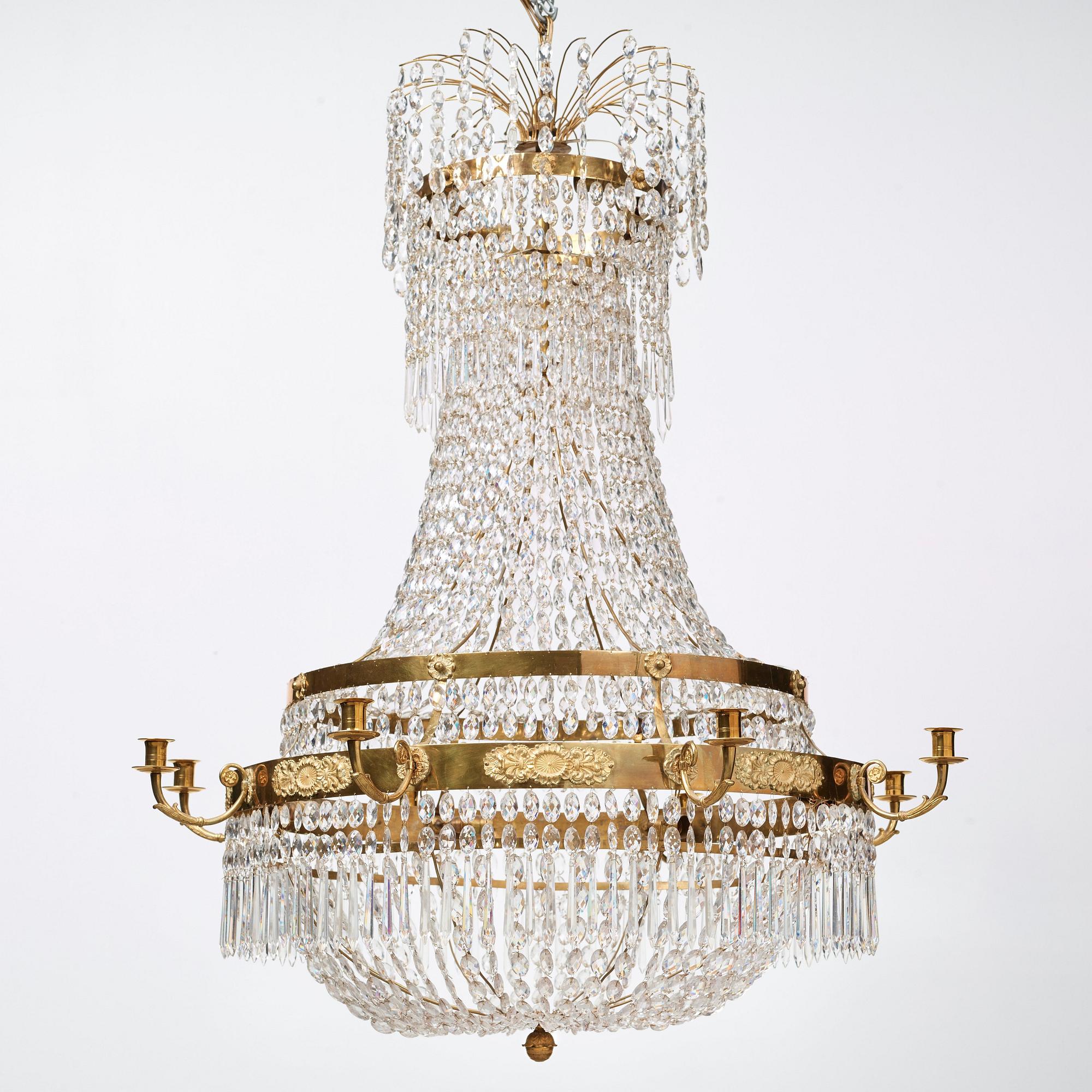 A Swedish Empire 19th century eight-light chandelier.