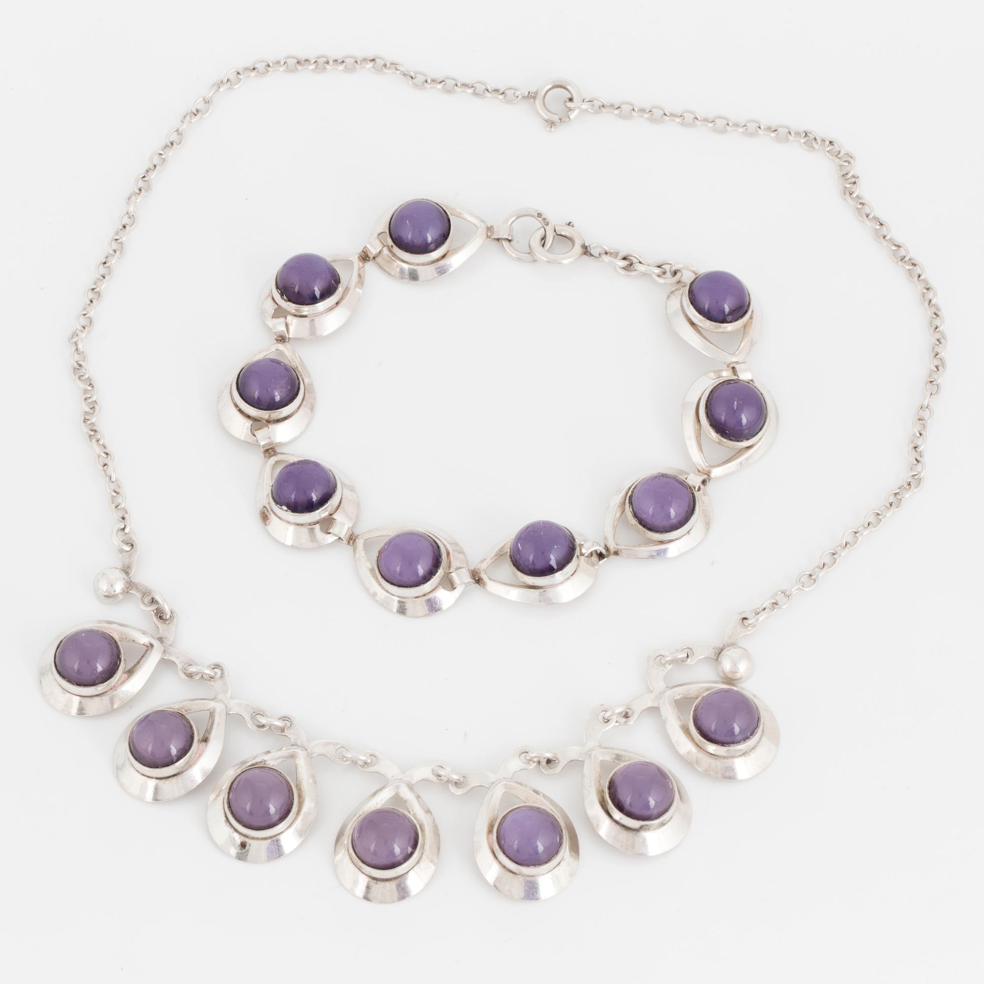 HERMAN SIERSBOL, garnityr 2 delar, silver och stenar, Danmark.