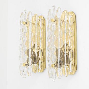 Carl Fagerlund, a pair of brass and glass wall lights, ÖIA, second half of the 20th Century.