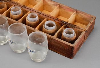 GLAS, 5+6 st, i etui, Göteborgs Kungliga Segelsällskap, 1900-talets mitt.