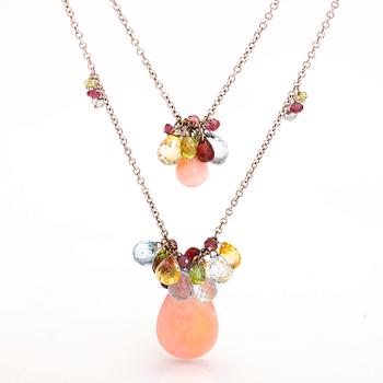 An 18K white gold necklace with topazes, citrines, garnets, peridotes and opals. Zoccai, Italy.