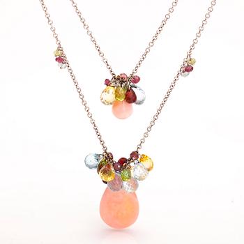 An 18K white gold necklace with topazes, citrines, garnets, peridotes and opals. Zoccai, Italy.