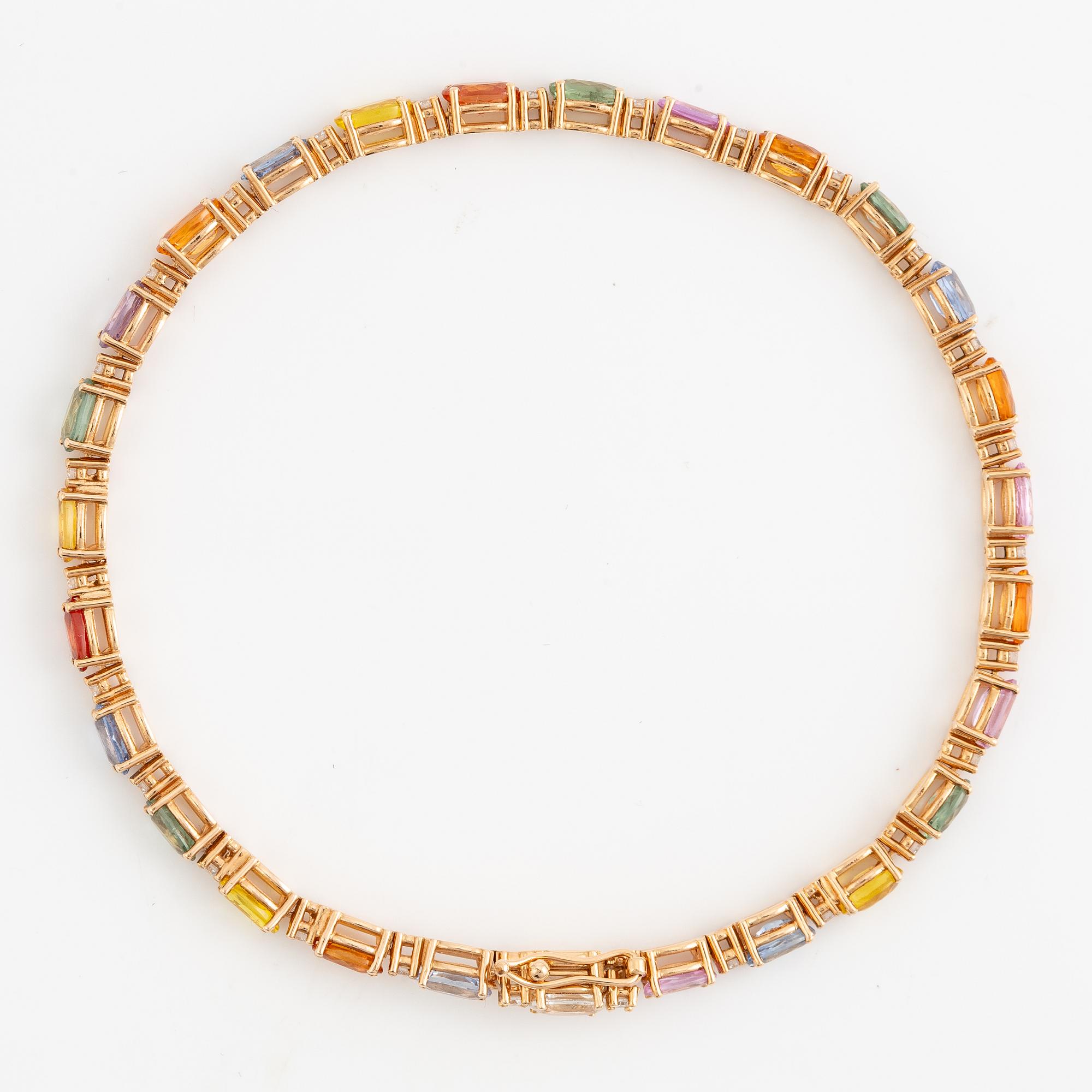 Bracelet 18K gold with multi-coloured sapphires and brilliant-cut diamonds.