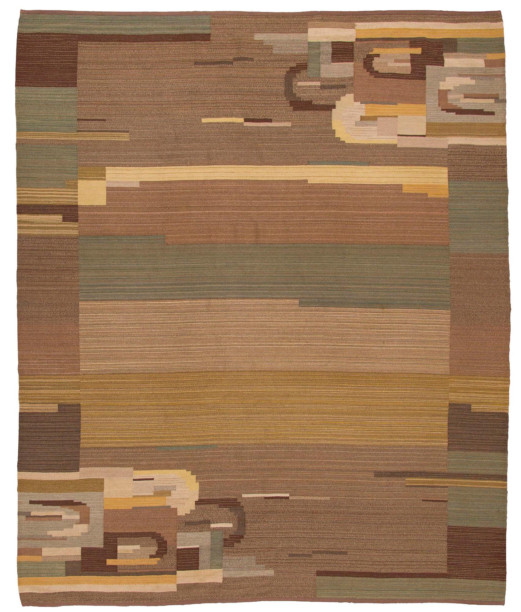 Greta Skogster-Lehtinen, hårgarnsmatta, tillverkare Aaltonens Mattväveri Kiikka 1930-tal. Ca. 360 x 300 cm.