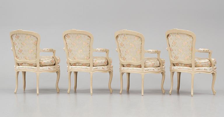 A set of four Louis XV open armchairs by Jean-Jacques Pothier (master in Paris  1750-ca.1780).