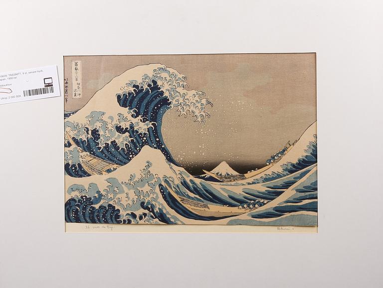 TRÄSNITT, 9 st, senare tryck, Japan, 1900-tal.