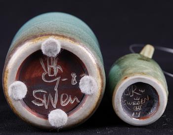 VASER SAMT SKÅL OCH TEKANNA, 6 delar, stengods, bla Carl Harry Stålhane, Rörstrand resp Gustavsberg.