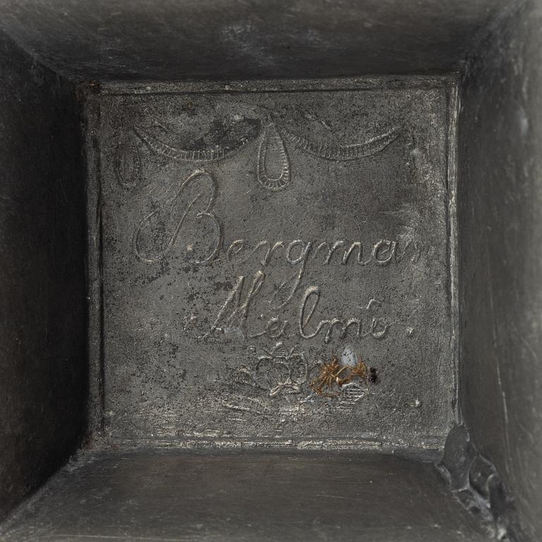 A pair of late Gustavian pewter candlesticks, mark of Magnus Bergman, Malmö 1809.