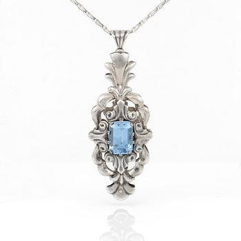 LORNJETT samt KEDJA, silver med blå spinell ca 9,69 ct, Viktor Jansson, Lindesberg, 1948.
