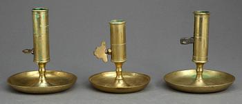 LJUSSTAKAR, 6 st, mässing, 1800-tal.