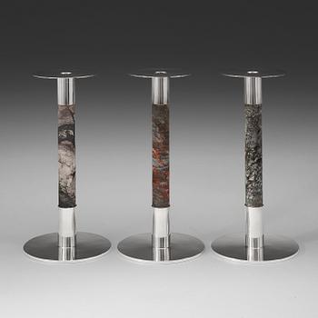 414. A set of three Kristian Nilsson sterling candlesticks, Stockholm 1987.