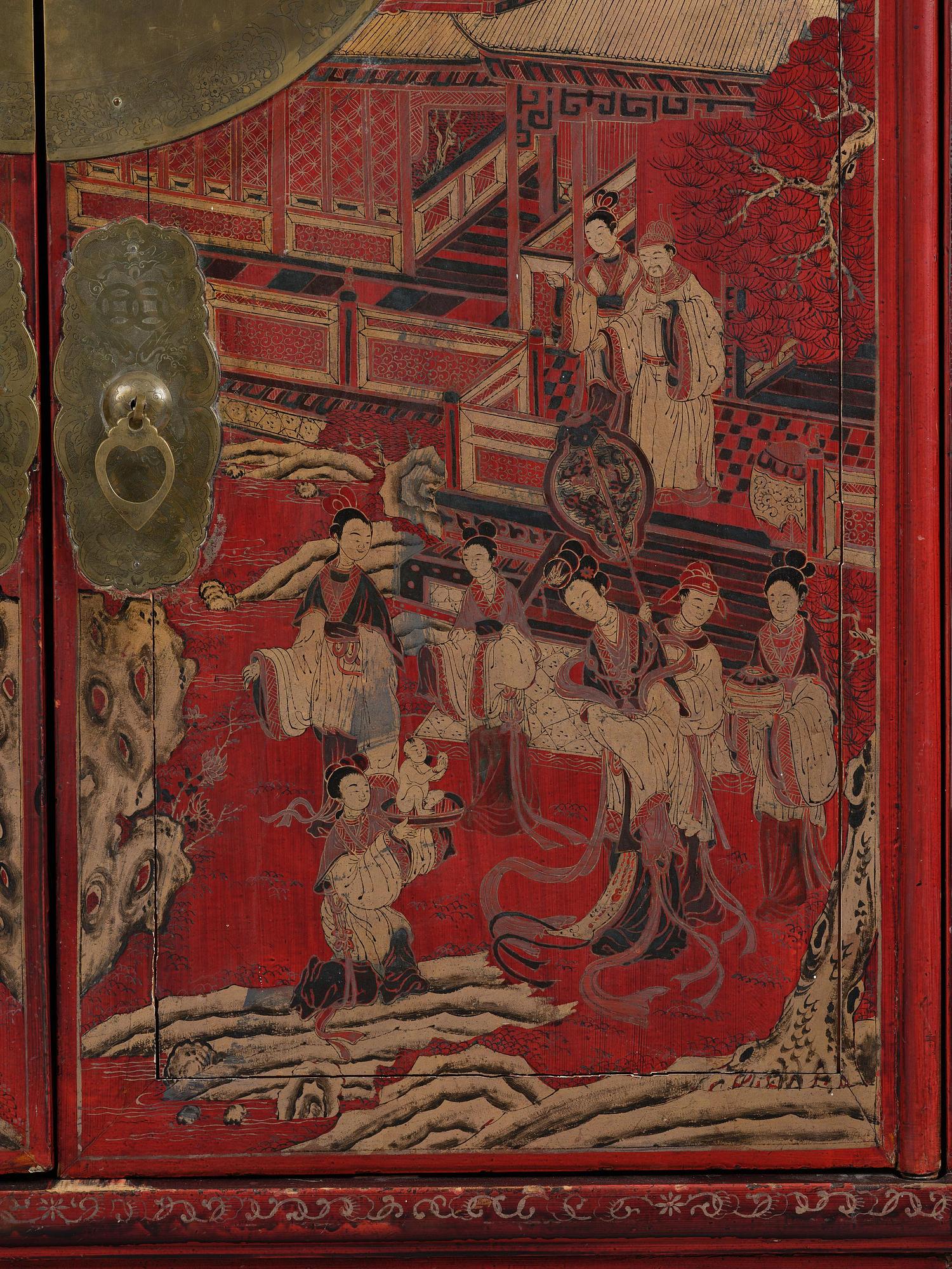 Skåp, förgyllt och rödlackerat. Qingdynastin, 17/1800-tal.