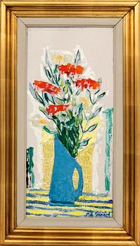 Pär Siegård,  stilleben med blommor i blå vas.