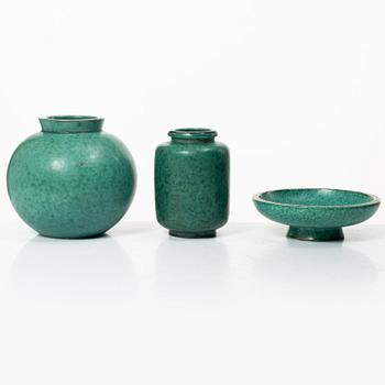 Wilhelm Kåge, two 'Argenta' vases and a bowl, Gustavsberg, 1930s/40s.