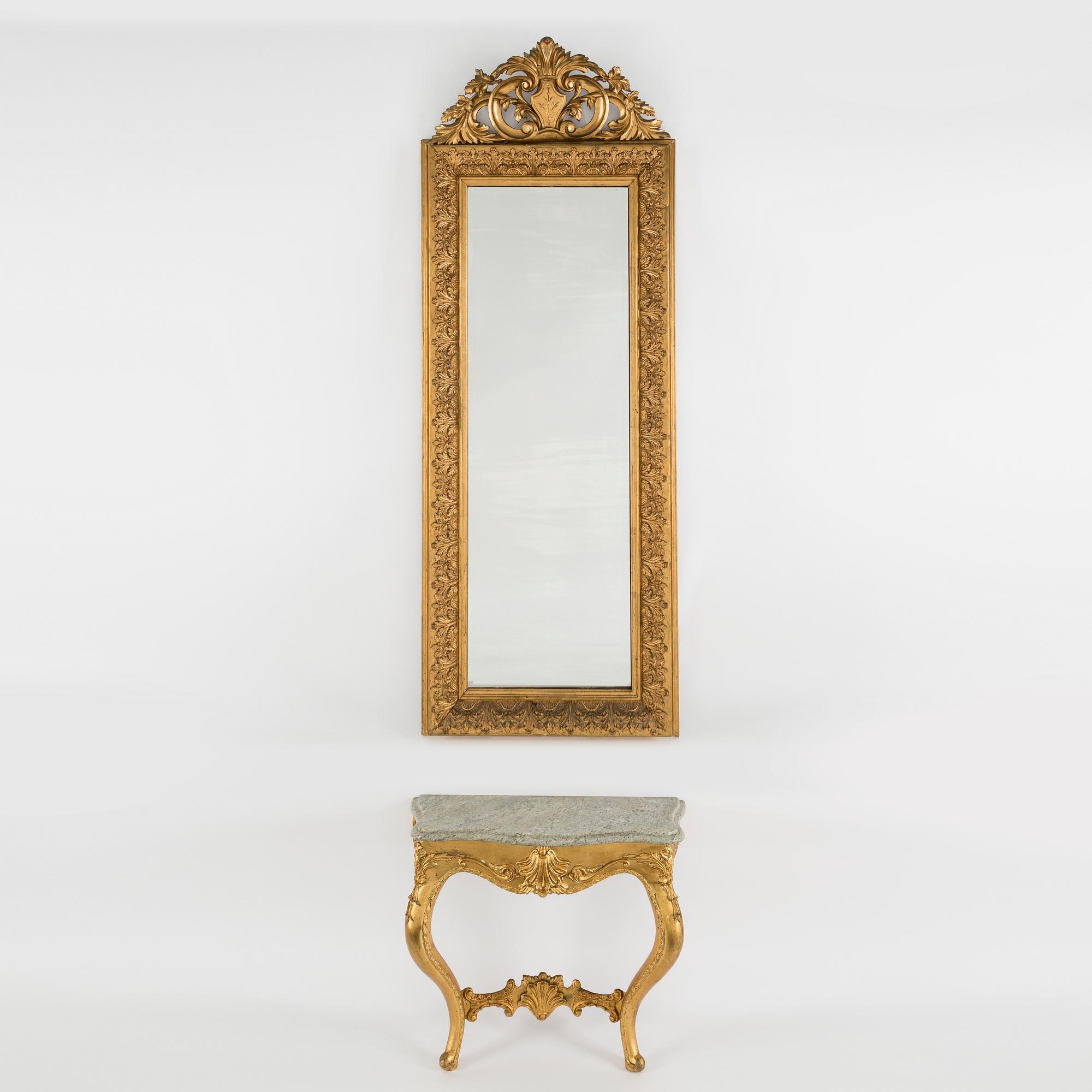 A second half of the 19th century mirror and console table.