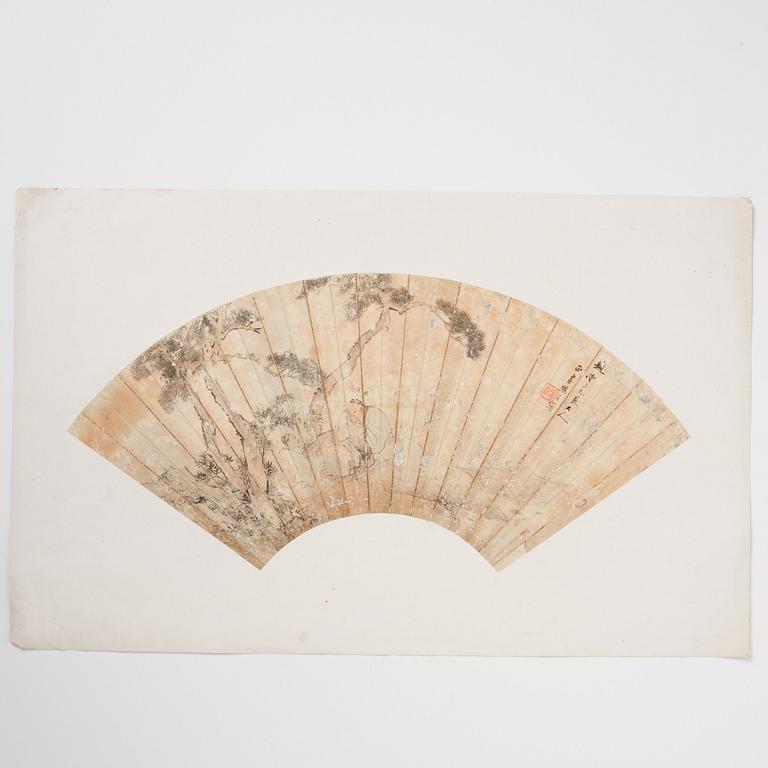 A group of three fan paintings, Qing dynasty.