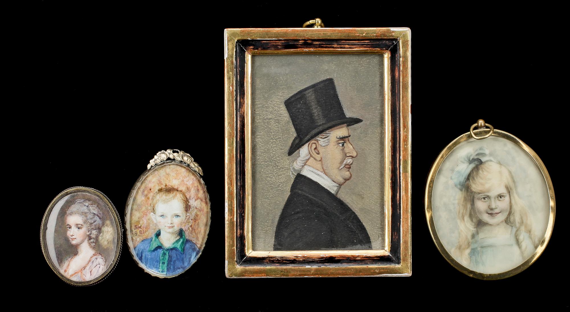 PARTI MINIATYRPORTRÄTT, 4st, 1800-1900-tal.