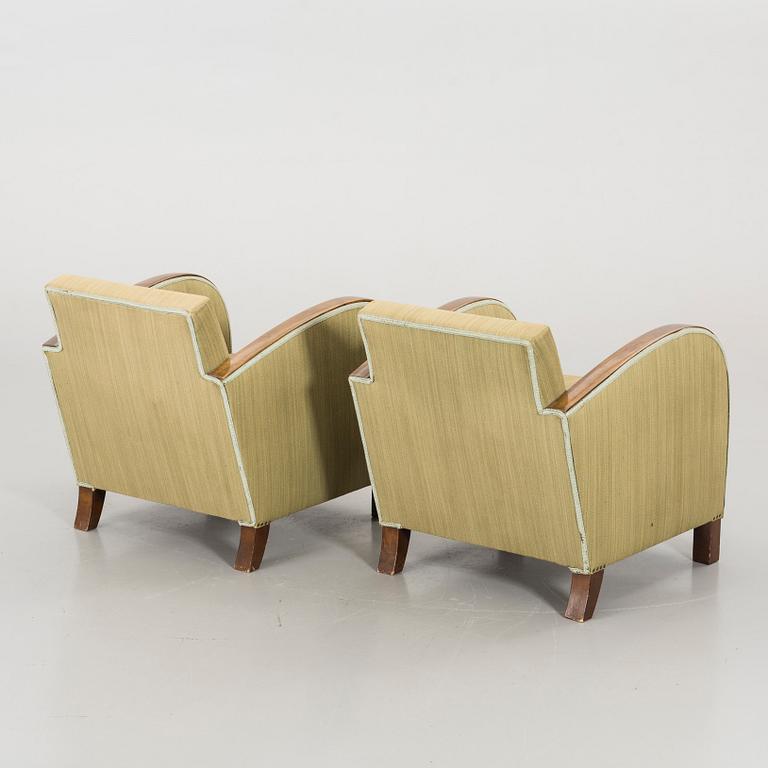 A PAIR OF 1940's ARMCHAIRS.