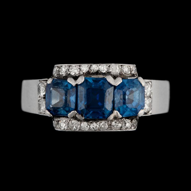 A sapphire and single-cut diamond ring. Made by Hugo Strömdahl, Stockholm 1946.