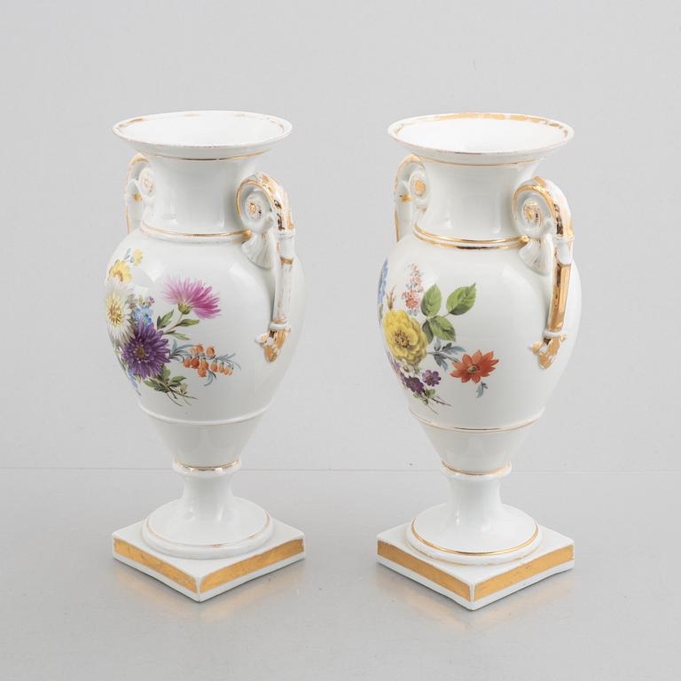 A pair of porcelain baluster vases, Meissen, later part of the 19th century.