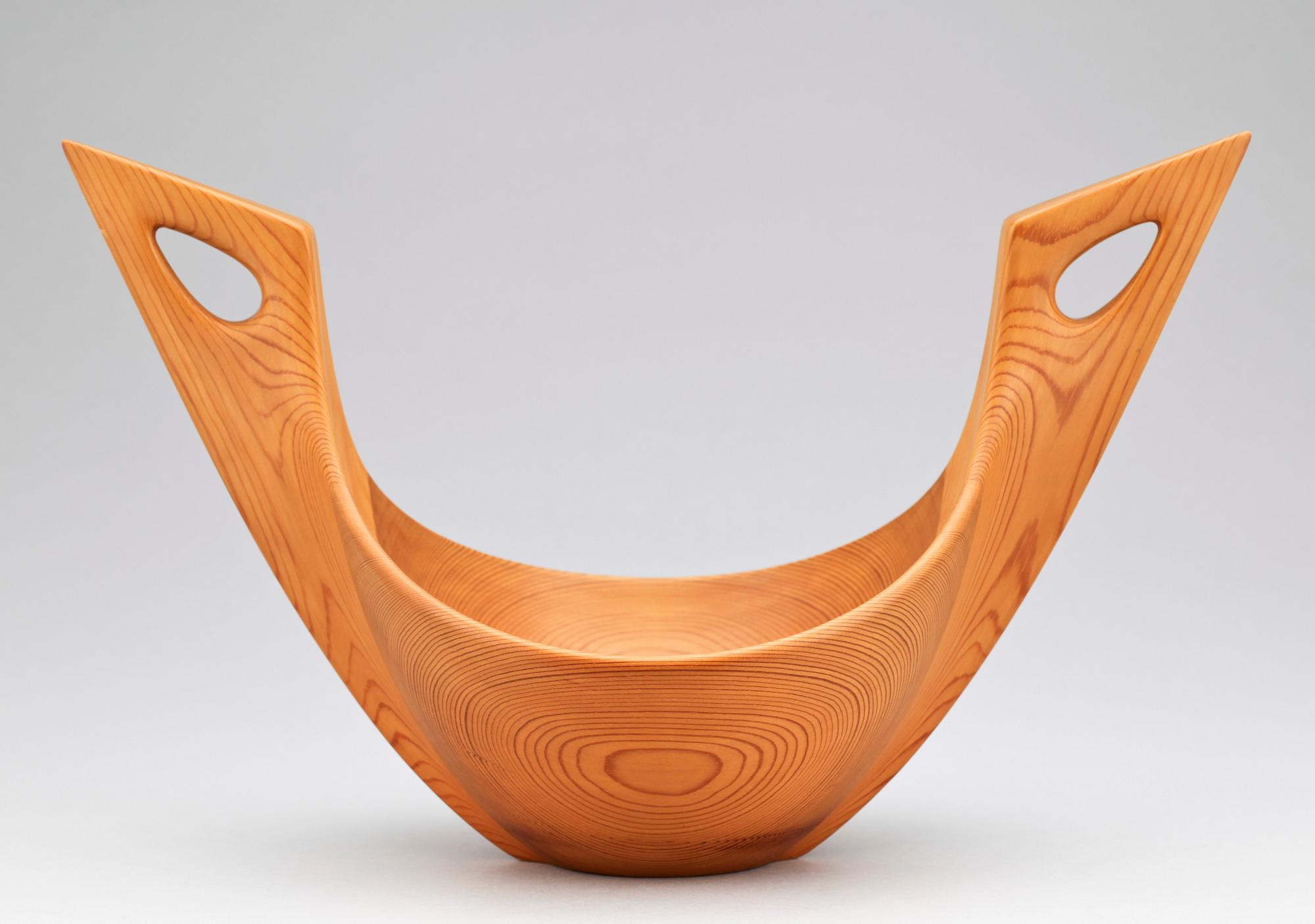 ÖLBÅT / SKÅL, trä, Johnny Mattsson, Gävle, 1950-tal, monogramsign.