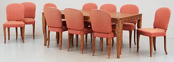 A Carl Malmsten 13 pcs stained birch dining set, executed by Hjalmar Jackson, Stockholm 1920's-30's.