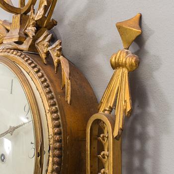 A swedish gustavian wall clock signed by Carl Erik Orbin, Stockholm, active ca 1774-1799.