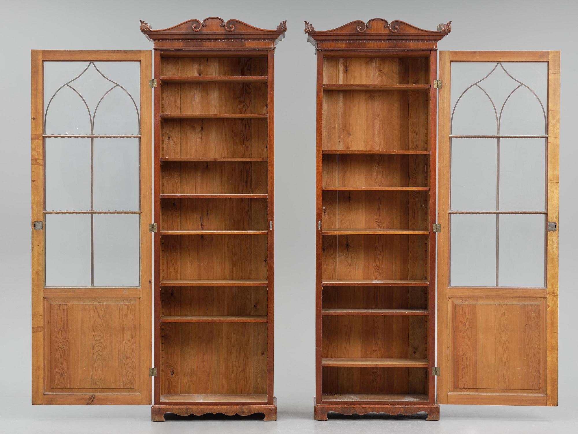 A pair of late Empire mahogany book cabinets, Stockholm, 1820/30's.