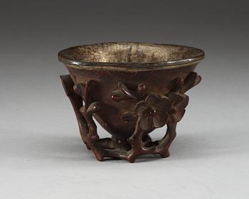 A carved bambu libation cup, Qing dynasty.
