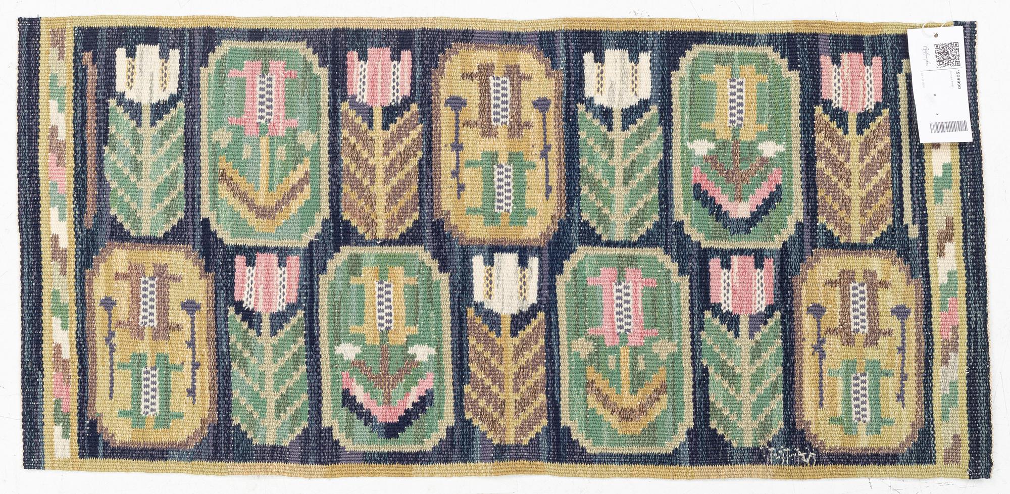 Märta Måås-Fjetterström, a flat weave textile, 'Medaljongerna',c. 41 x 87 cm, signed AB MMF.