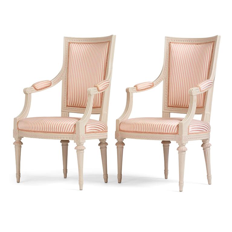 A pair of late Gustavian armchairs, second part of the 18th century.