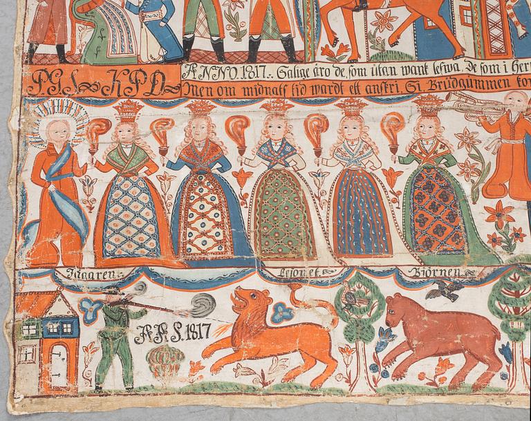 BONADSMÅLNING, allmoge, Småland, Anders Andersson, Femsjö-gruppen, märkt AAS 1817.